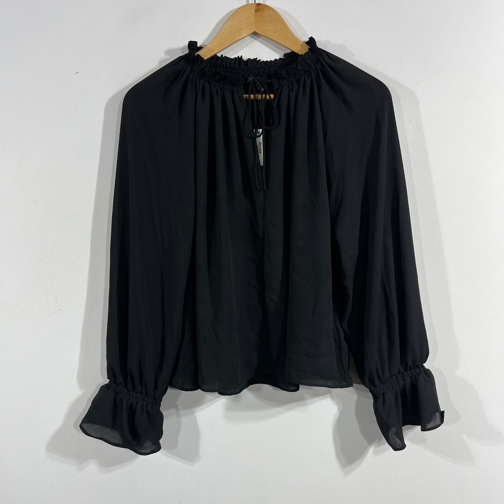 Madewell Renfair Victorian Edwardian Smocked Ruffle Boho Top Black Small Layers